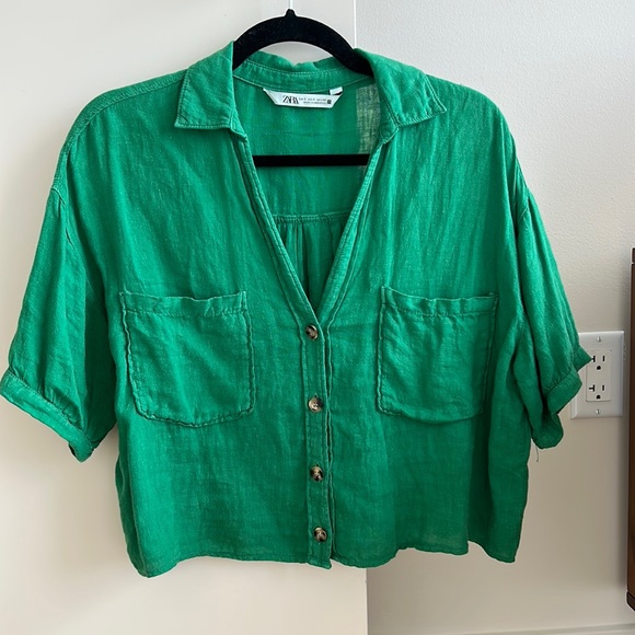 Zara Tops - Linen short sleeve button down shirt